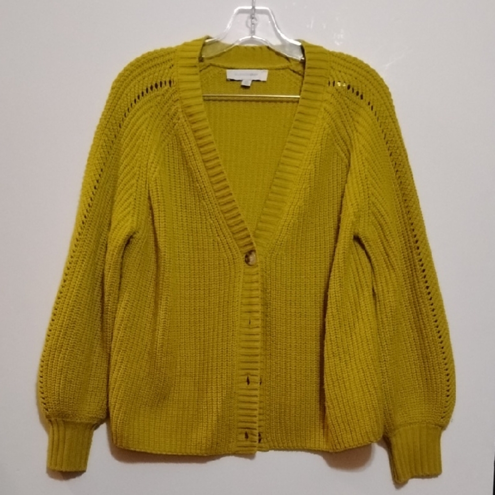 MadisonGrey Mustard Cardigan Knit Sweater Button Down V-Neck 100% Acrylic XL